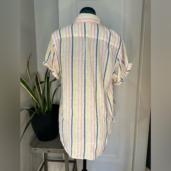 Splendid Small Linen Blend Button Up Striped Shirt Coastal Cottage Core - Picture 6 of 11